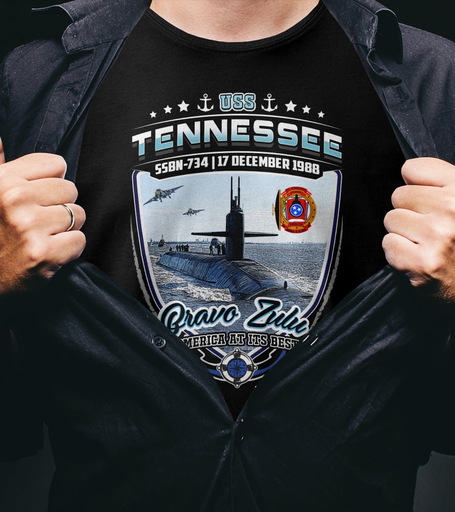 Uss Tennessee Ssbn-734 Bravo Zulu America At Its Best 17 December 1988 Submarine Anchors Stars T-Shirt