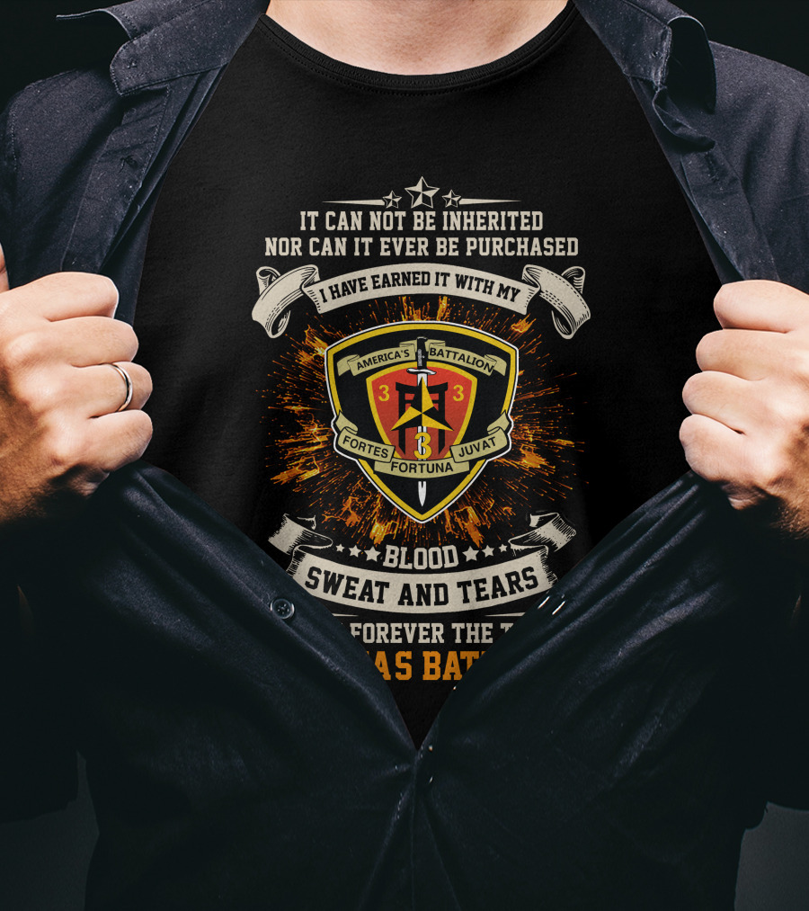 3Rd Battalion 3Rd Marines Blood Sweat And Tears America's Battalion Motto Crest T-Shirt