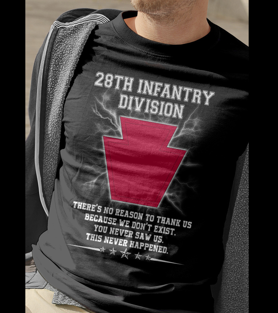 28th Infantry Division Red Keystone Emblem With Lightning And Secretive Motto T-Shirt
