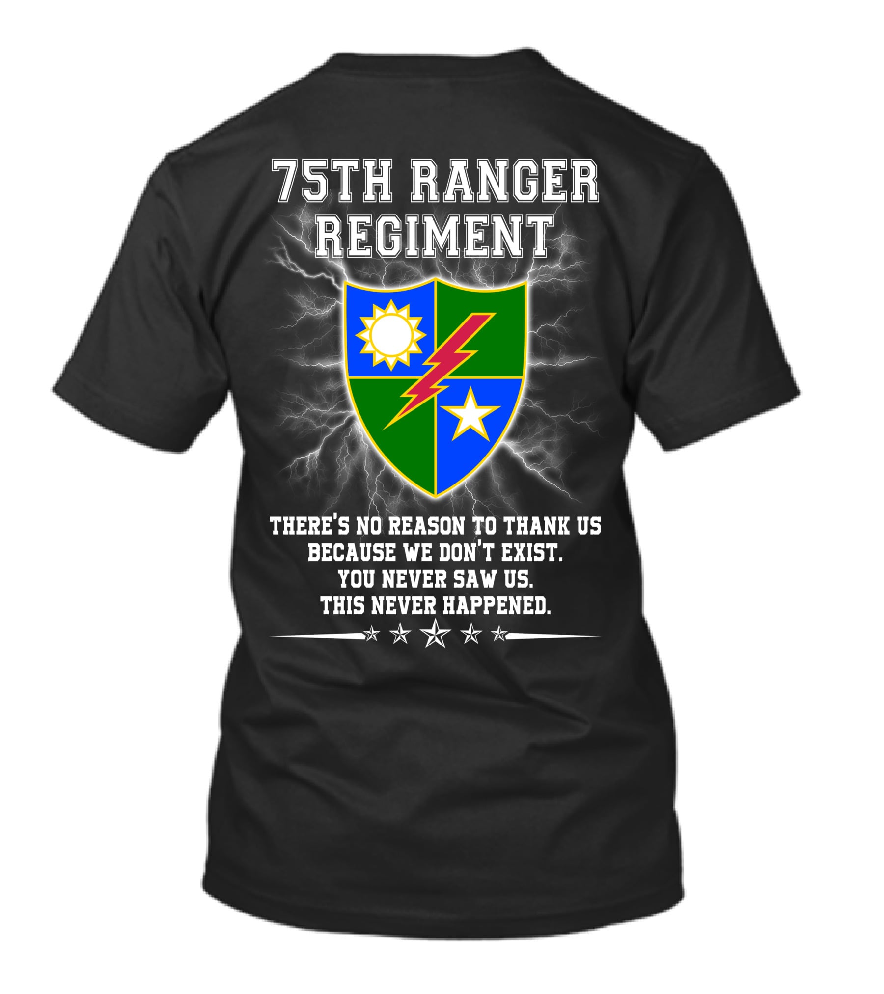 75Th Ranger Regiment There's No Reason To Thank Us Because We Don't Exist You Never Saw Us This Never Happened T-Shirt
