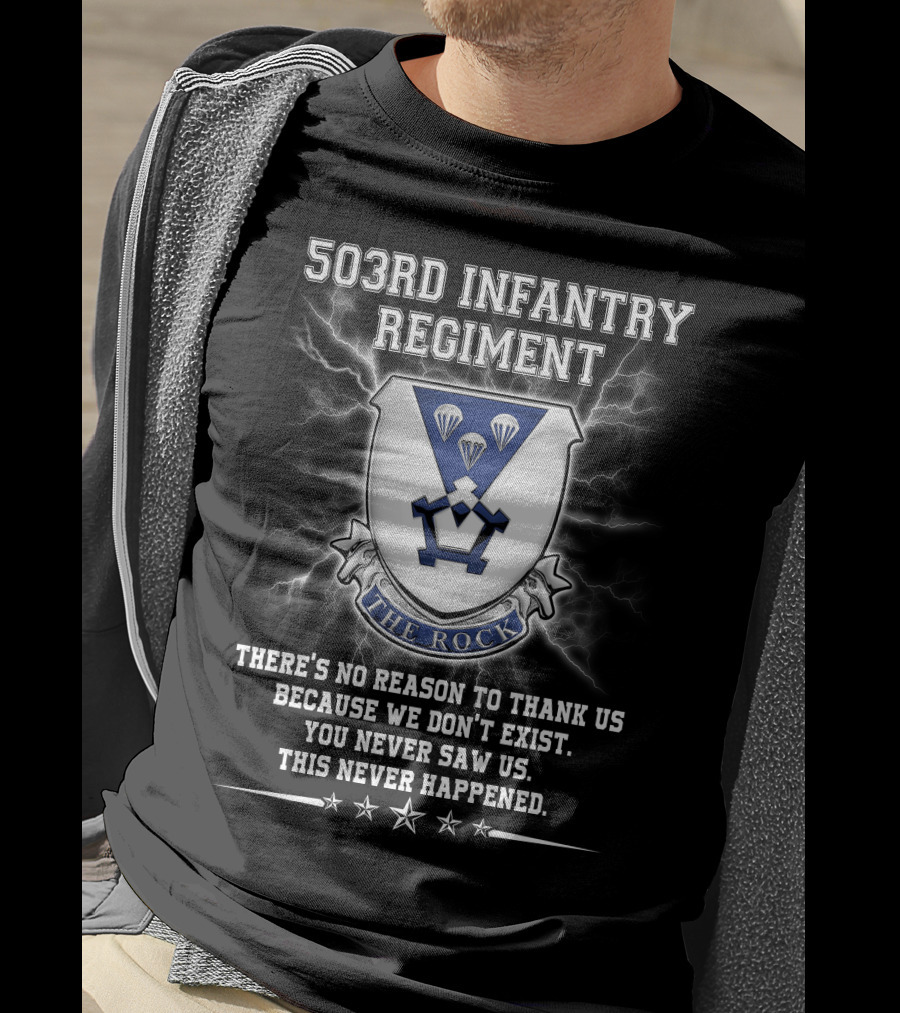 503Rd Infantry Regiment The Rock Shield Lightning Paratrooper Motto T-Shirt