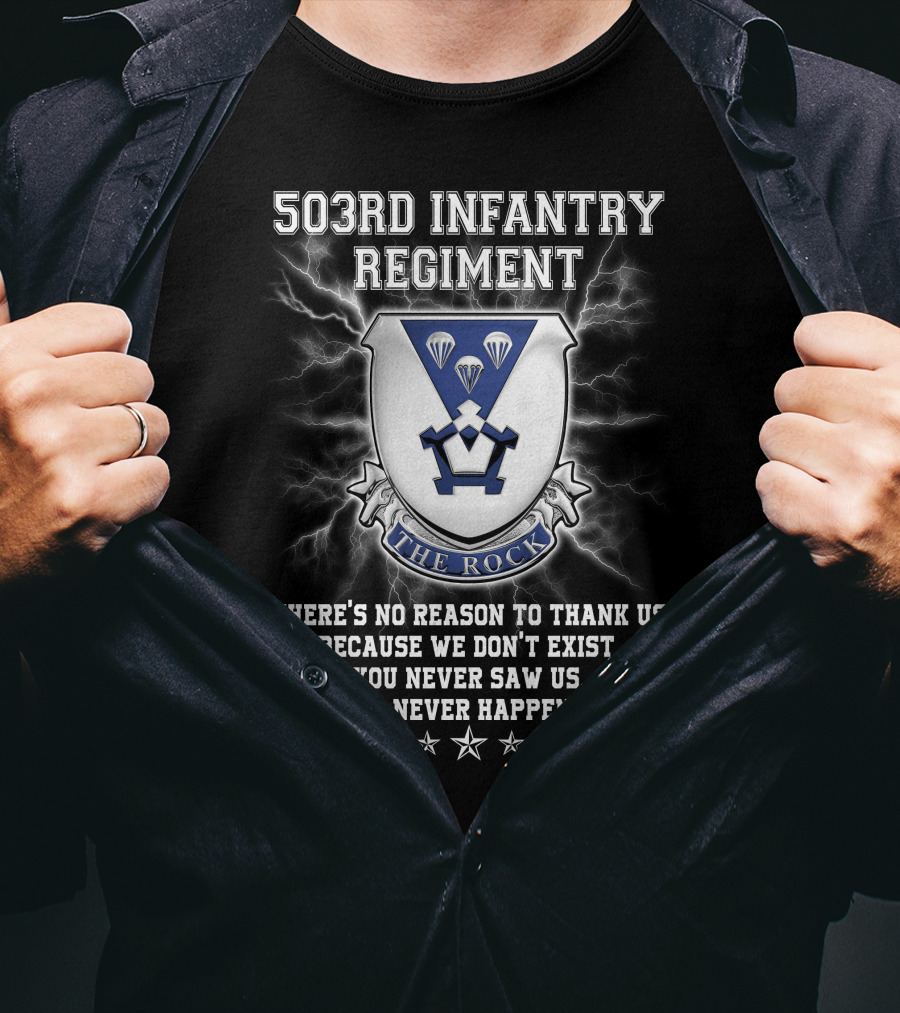 503Rd Infantry Regiment The Rock Shield Lightning Paratrooper Motto T-Shirt