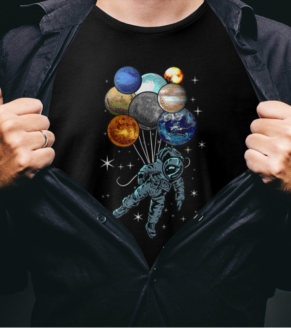 Astronaut Space Funny Spaceman Planets Balloons Moon Nasa Perfect T-Shirt