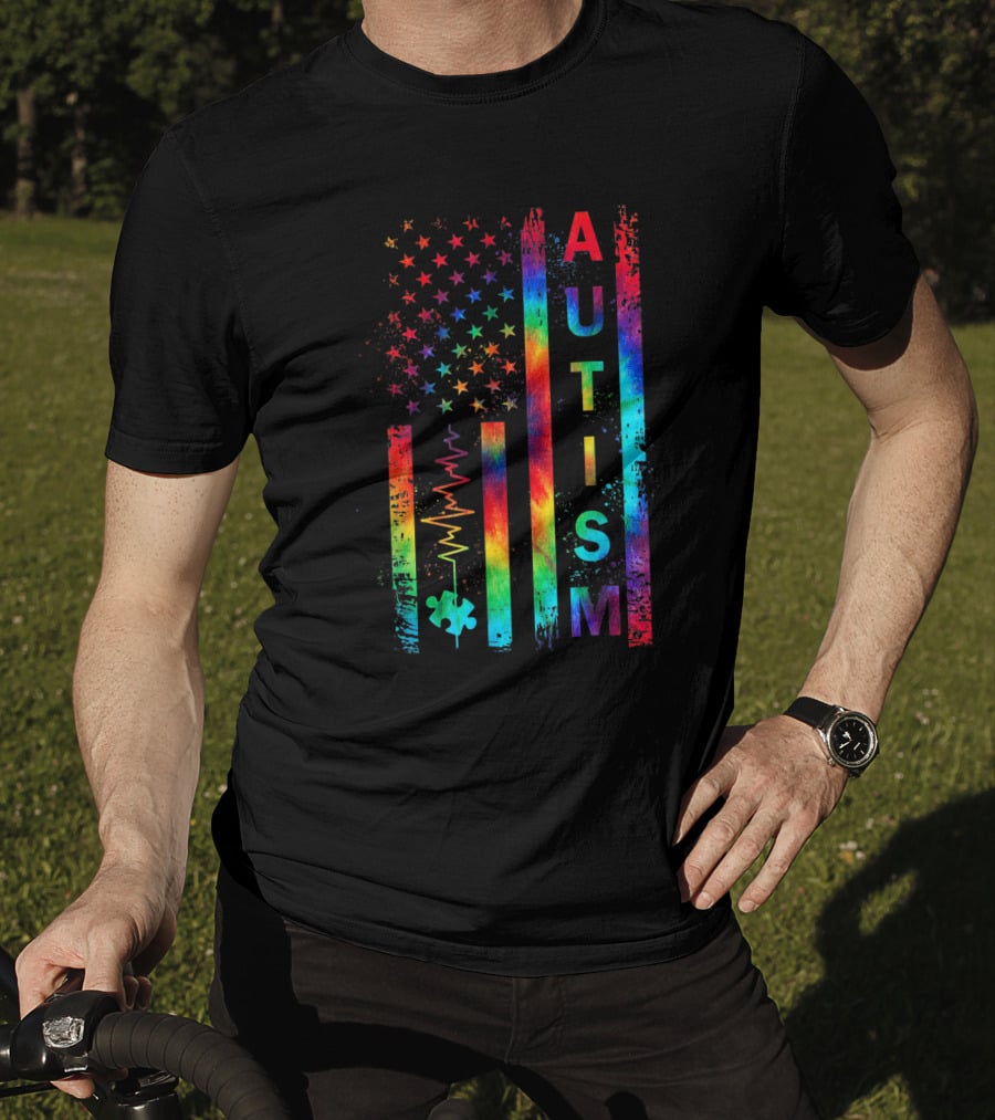 American Flag Autism Awareness Tie Dye Teacher Mom Support T-Shirt