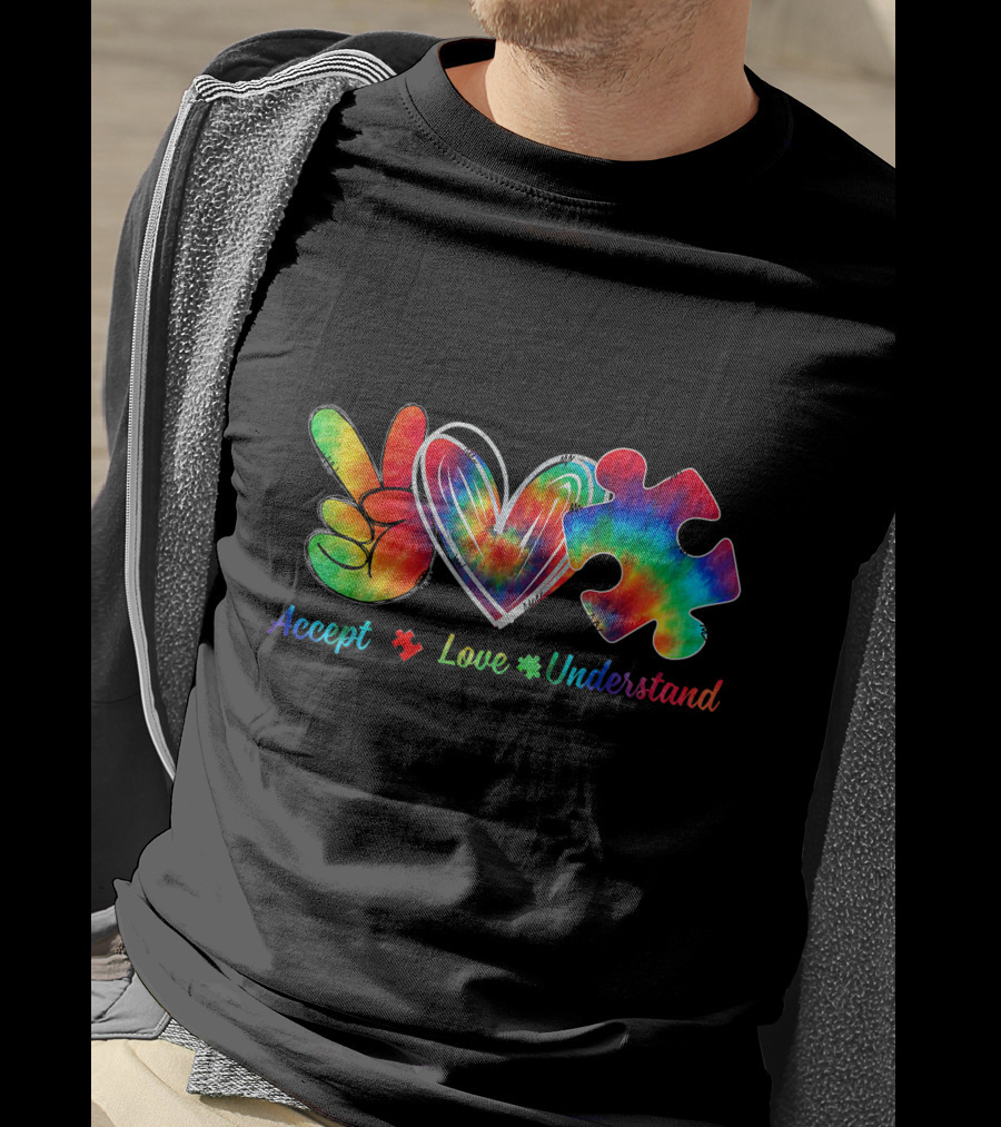 Autism Awareness Accept Understand Love Tie Dye Peace Heart Puzzle T-Shirt