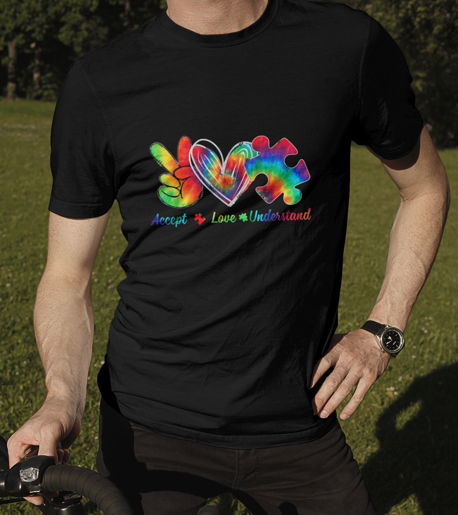 Autism Awareness Accept Understand Love Tie Dye Peace Heart Puzzle T-Shirt
