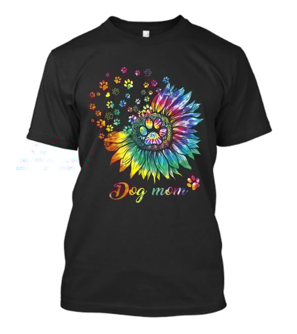 Dog Mom Tie Dye Sunflower With Paw Prints T-Shirt