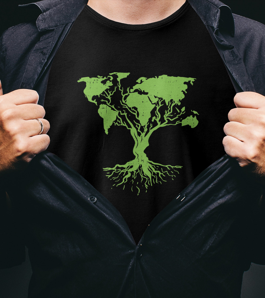 Cute World Map Tree For Earth Day Pro Environment Plant T-Shirt