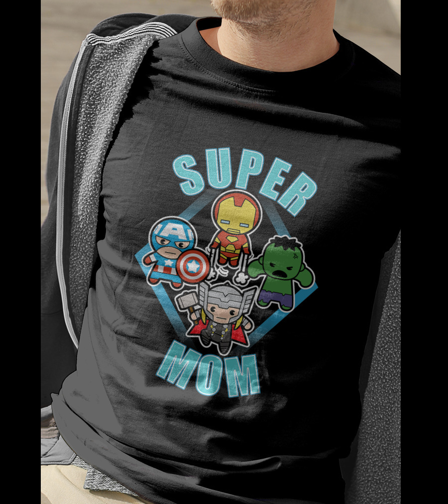 Marvel Super Mom Kawaii Team Captain America Iron Man Thor Hulk T-Shirt