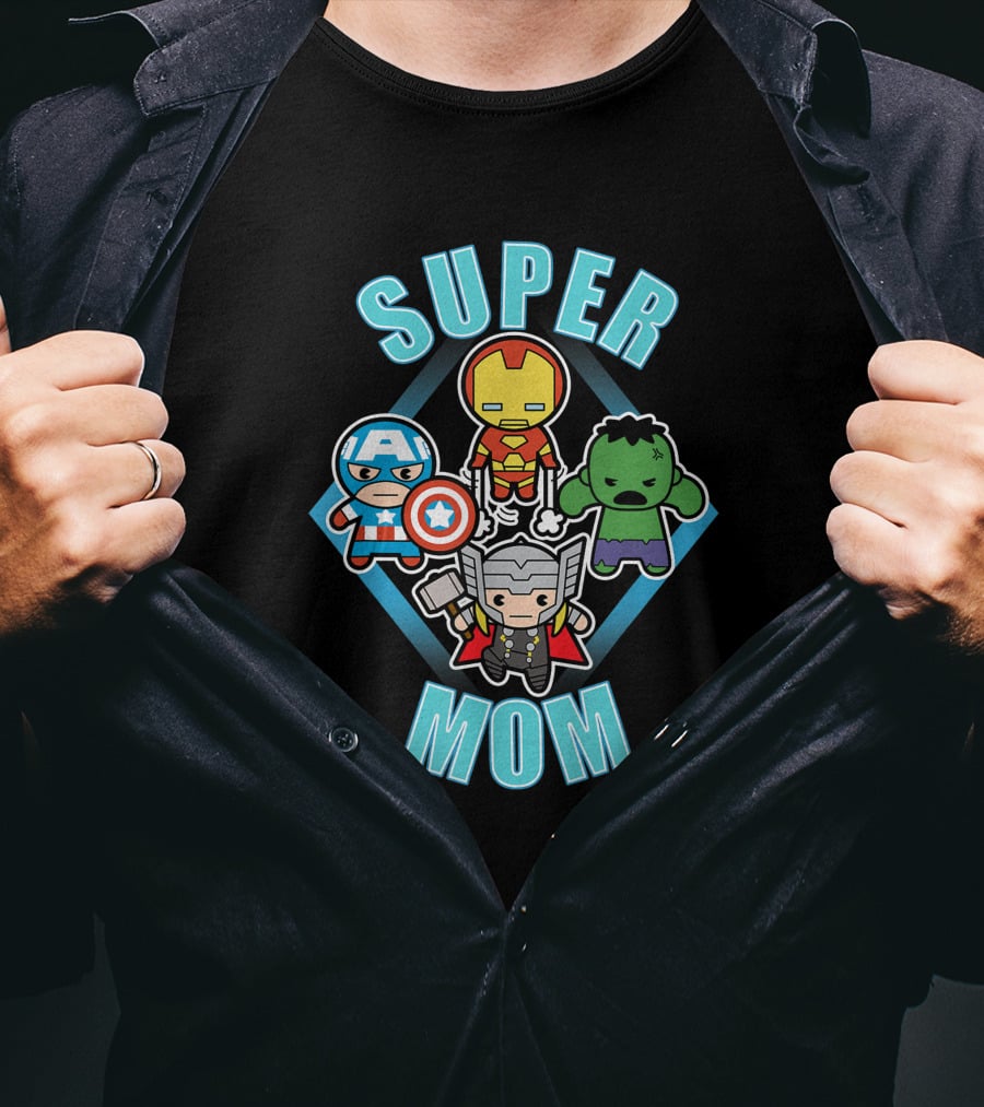 Marvel Super Mom Kawaii Team Captain America Iron Man Thor Hulk T-Shirt