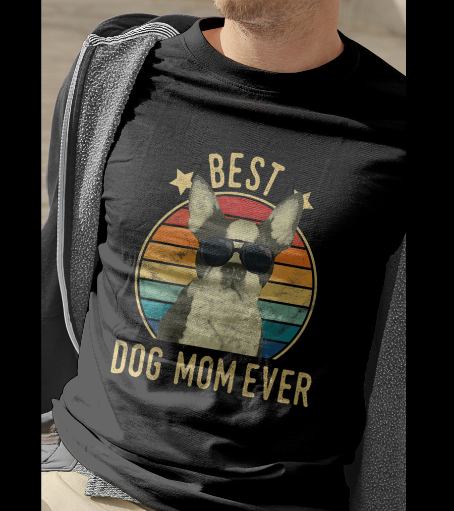 Best Dog Mom Ever Boston Terrier Retro Sunglasses Stars Stripes T-Shirt