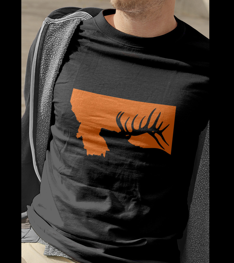 Montana Elk Hunting Silhouette With State Outline T-Shirt
