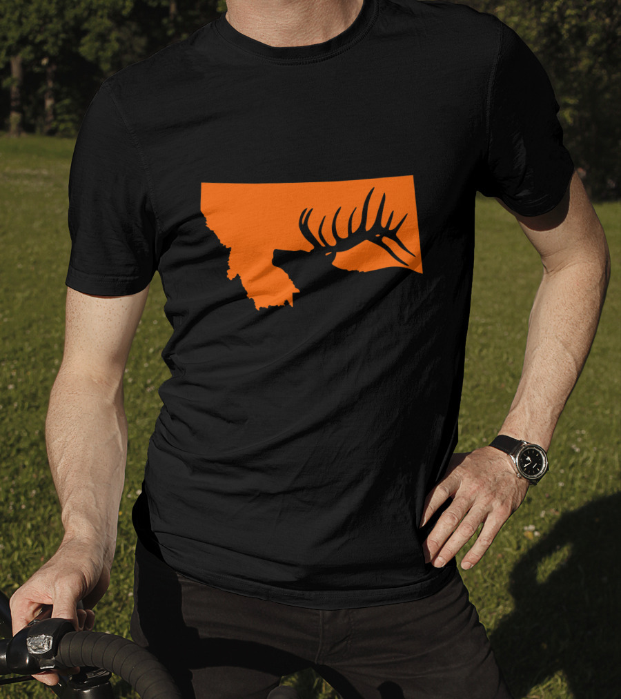 Montana Elk Hunting Silhouette With State Outline T-Shirt