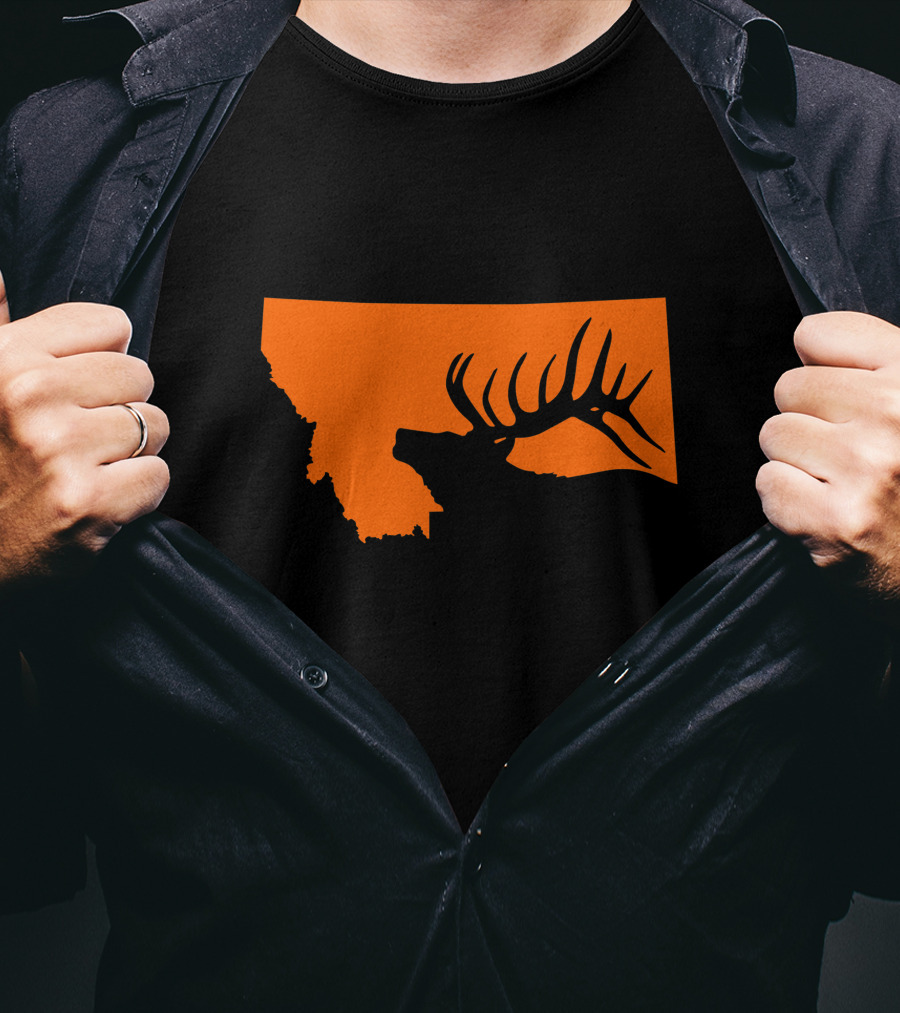 Montana Elk Hunting Silhouette With State Outline T-Shirt
