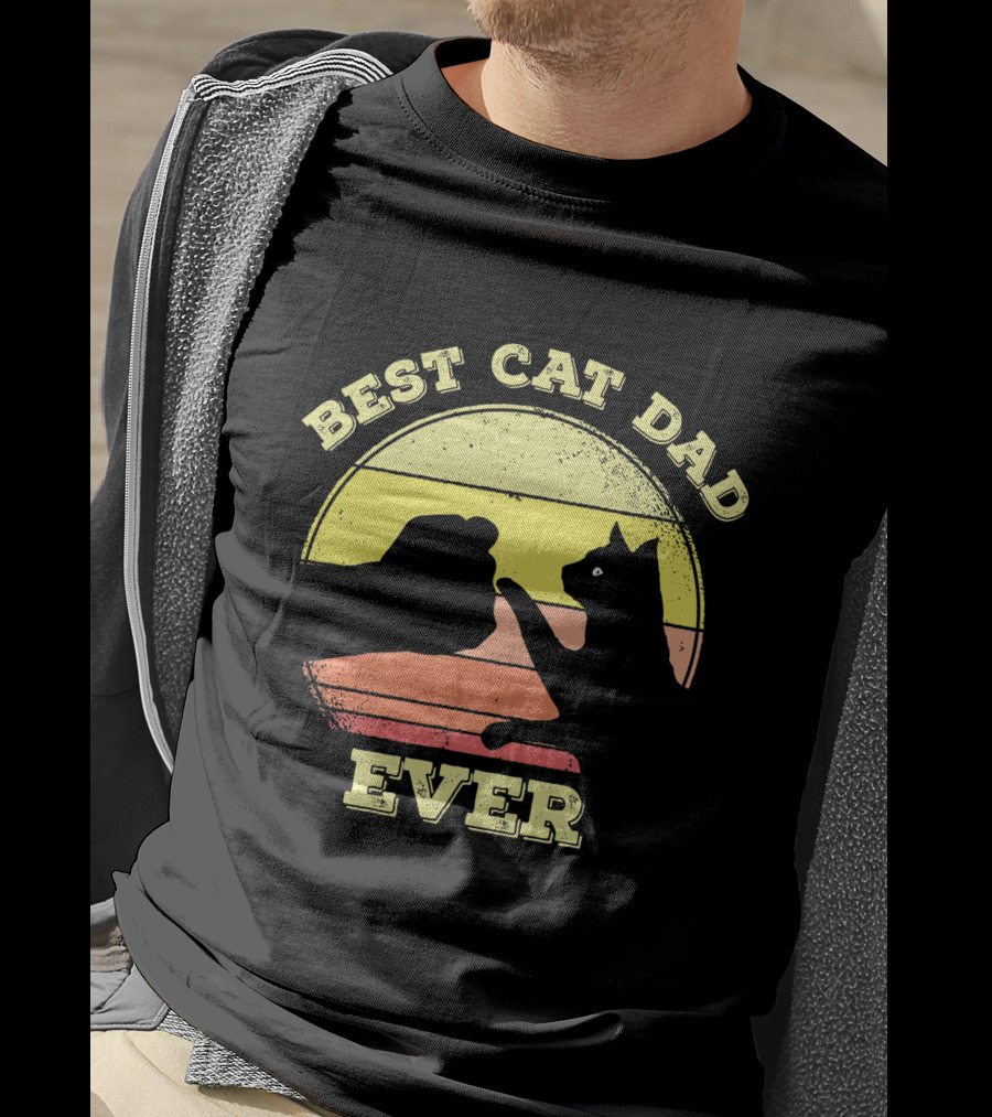 Best Cat Dad Ever Vintage Sunset Funny Cat Lover T-Shirt