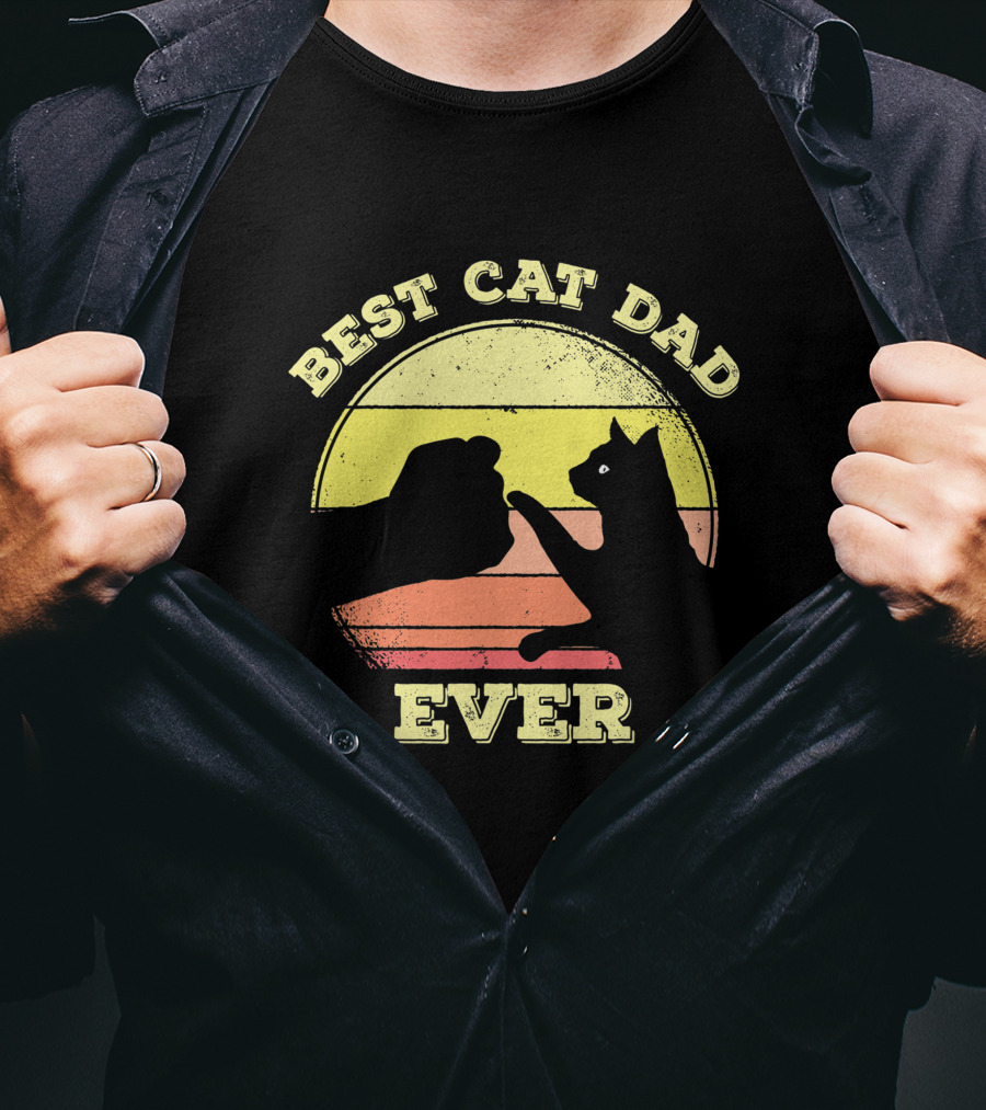 Best Cat Dad Ever Vintage Sunset Funny Cat Lover T-Shirt