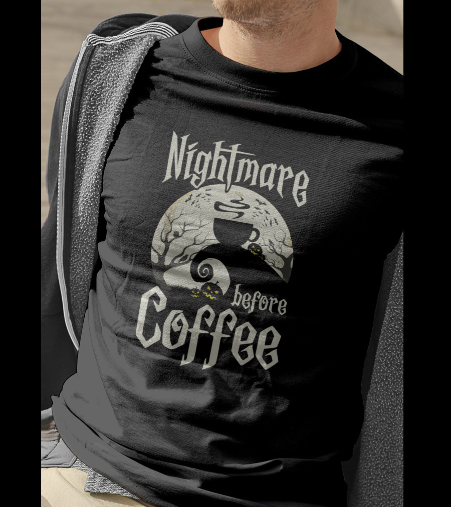 Nightmare Before Coffee Halloween Funny Gift With Pumpkin And Tree Elements T-Shirt