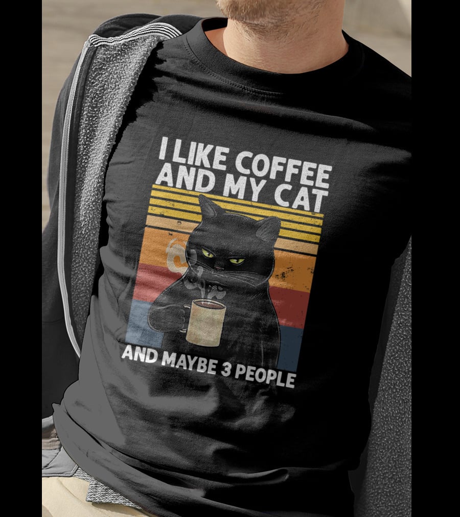 I Like Coffee And My Cat And Maybe 3 People Vintage Cat Lover Gift T-Shirt