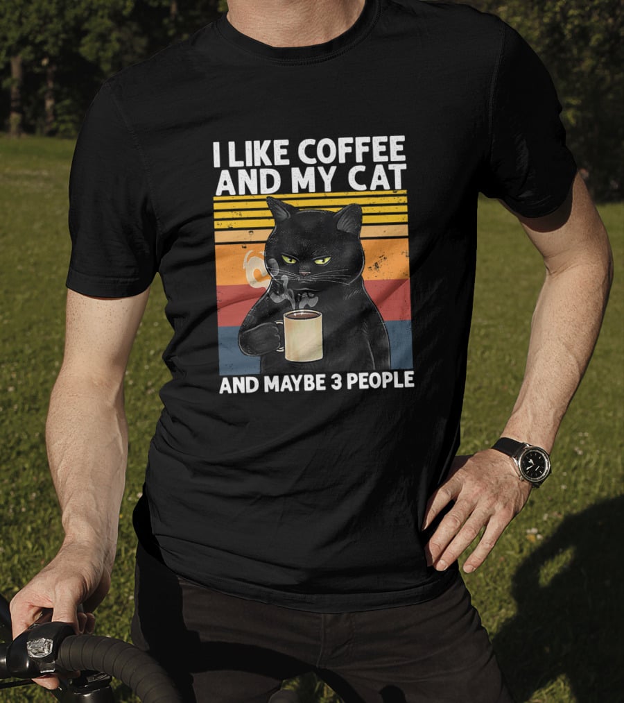 I Like Coffee And My Cat And Maybe 3 People Vintage Cat Lover Gift T-Shirt