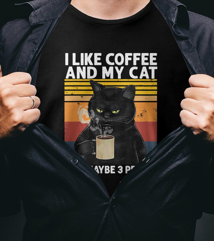 I Like Coffee And My Cat And Maybe 3 People Vintage Cat Lover Gift T-Shirt