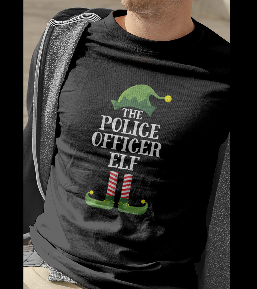 The Police Officer Elf Matching Family Christmas Party Pajamas T-Shirt