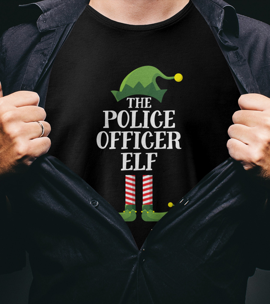 The Police Officer Elf Matching Family Christmas Party Pajamas T-Shirt