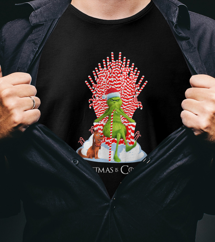 Grinch Christmas Is Coming Candy Cane Throne Funny T-Shirt