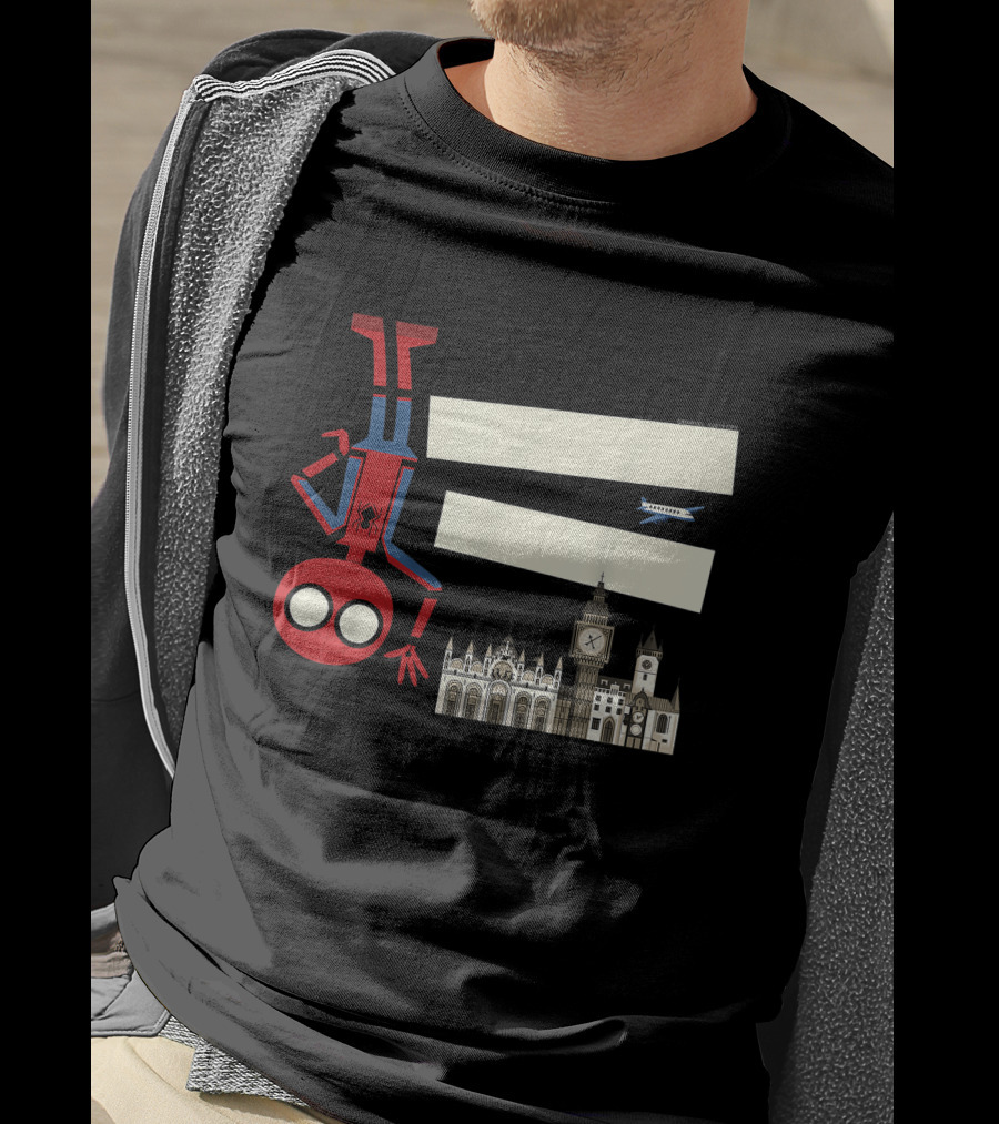 Marvel Spider-Man Far From Home Upside-Down London Big Ben Airplane T-Shirt