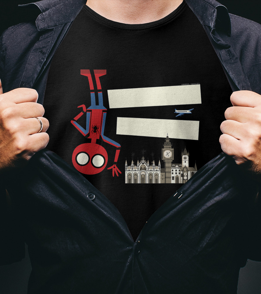 Marvel Spider-Man Far From Home Upside-Down London Big Ben Airplane T-Shirt