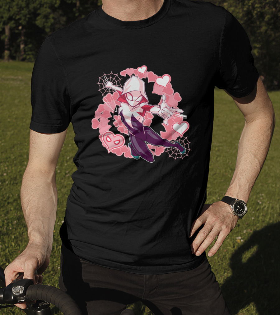 Marvel Spider-Man Into The Spider-Verse Gwen Hearts And Webs T-Shirt