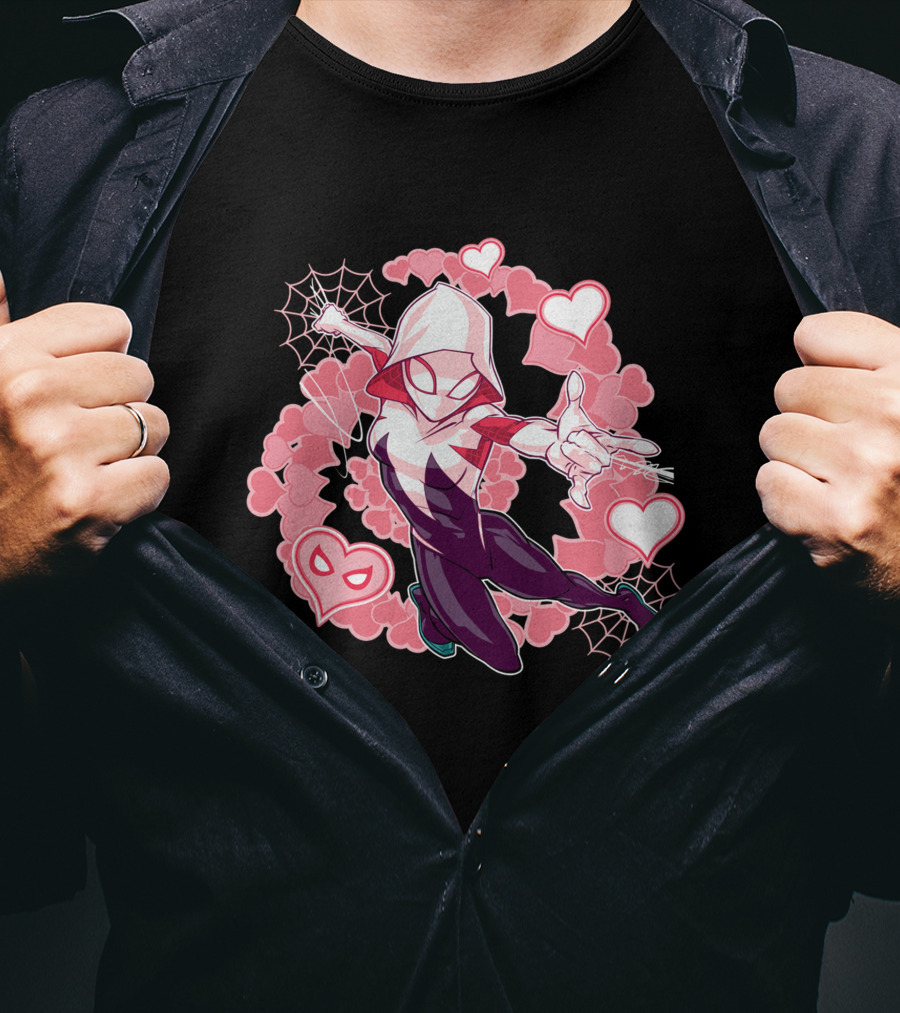 Marvel Spider-Man Into The Spider-Verse Gwen Hearts And Webs T-Shirt
