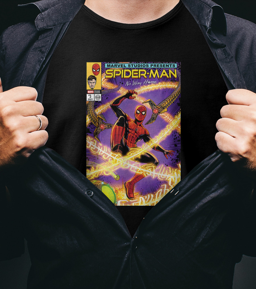 Marvel Studios Presents Spider-Man No Way Home Comic Cover Featuring Doctor Octopus Arms T-Shirt