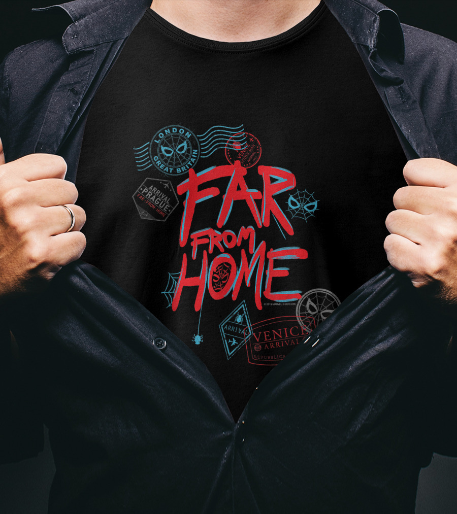 Marvel Spider-Man Far From Home Passport Stamps London Prague Venice Arrival T-Shirt