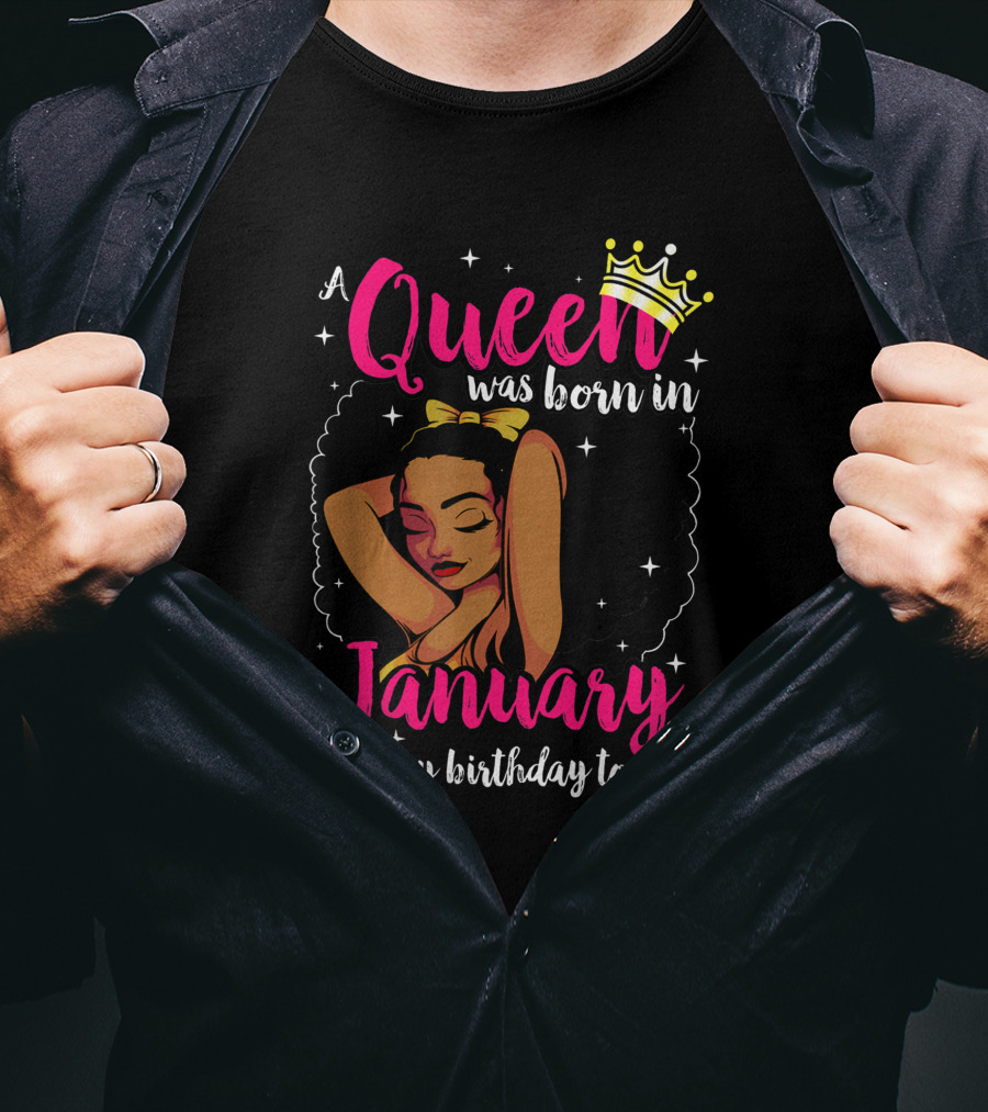 Afro Diva A Queen Was Born In January Happy Birthday To Me T-Shirt
