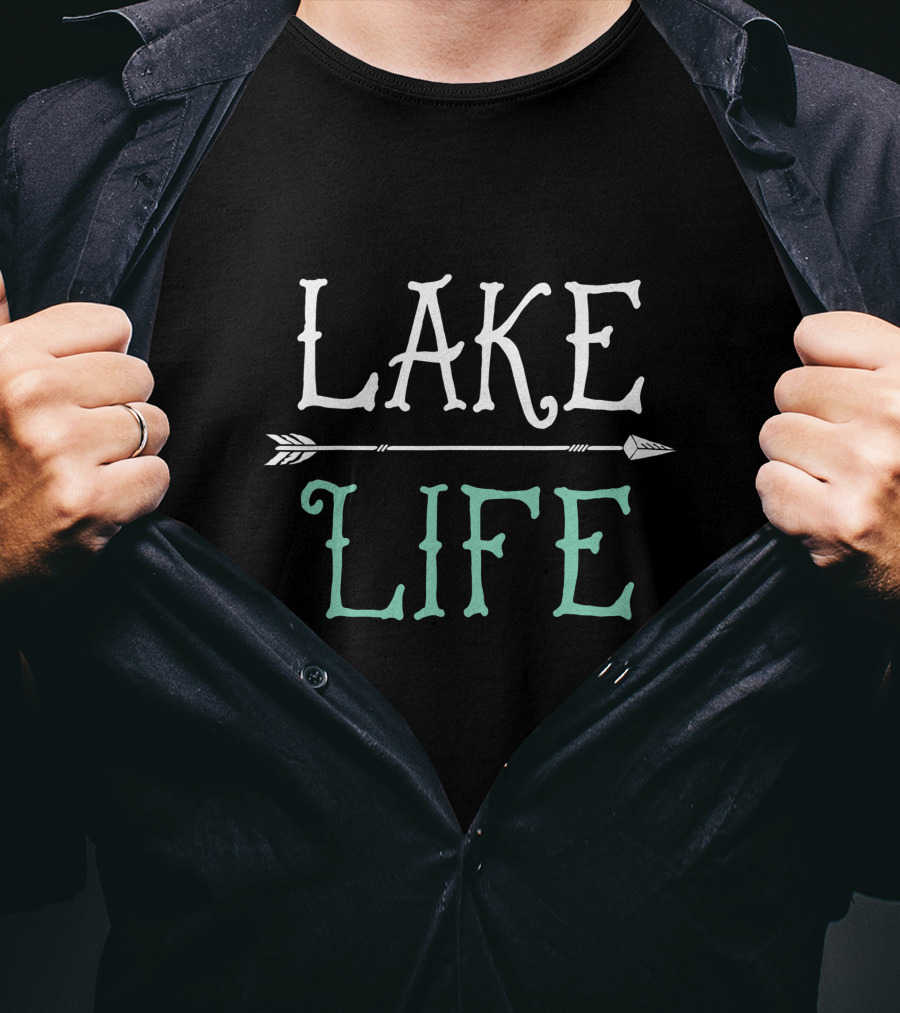 Lake Life Fishing Boating Sailing Funny Outdoor Arrow Typography T-Shirt