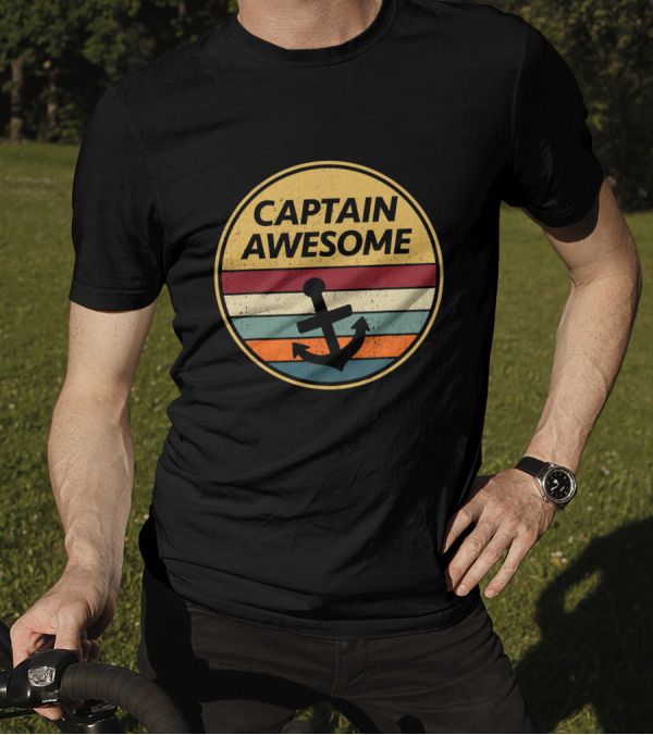 Captain Awesome Retro Anchor Sailboat T-Shirt