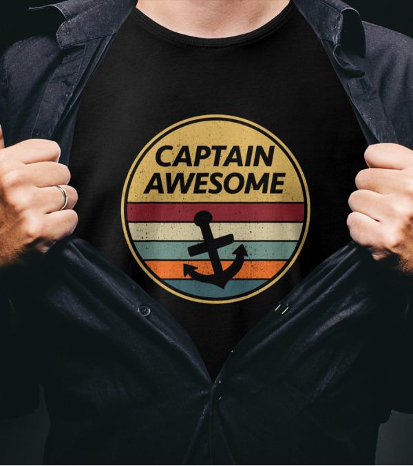 Captain Awesome Retro Anchor Sailboat T-Shirt