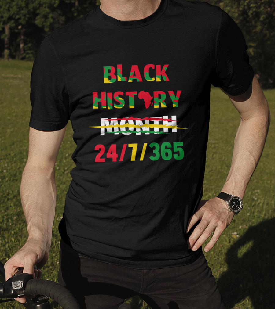 Black History 24 7 365 African Map Flag Colors T-Shirt