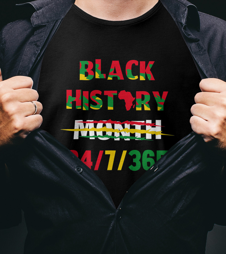 Black History 24 7 365 African Map Flag Colors T-Shirt