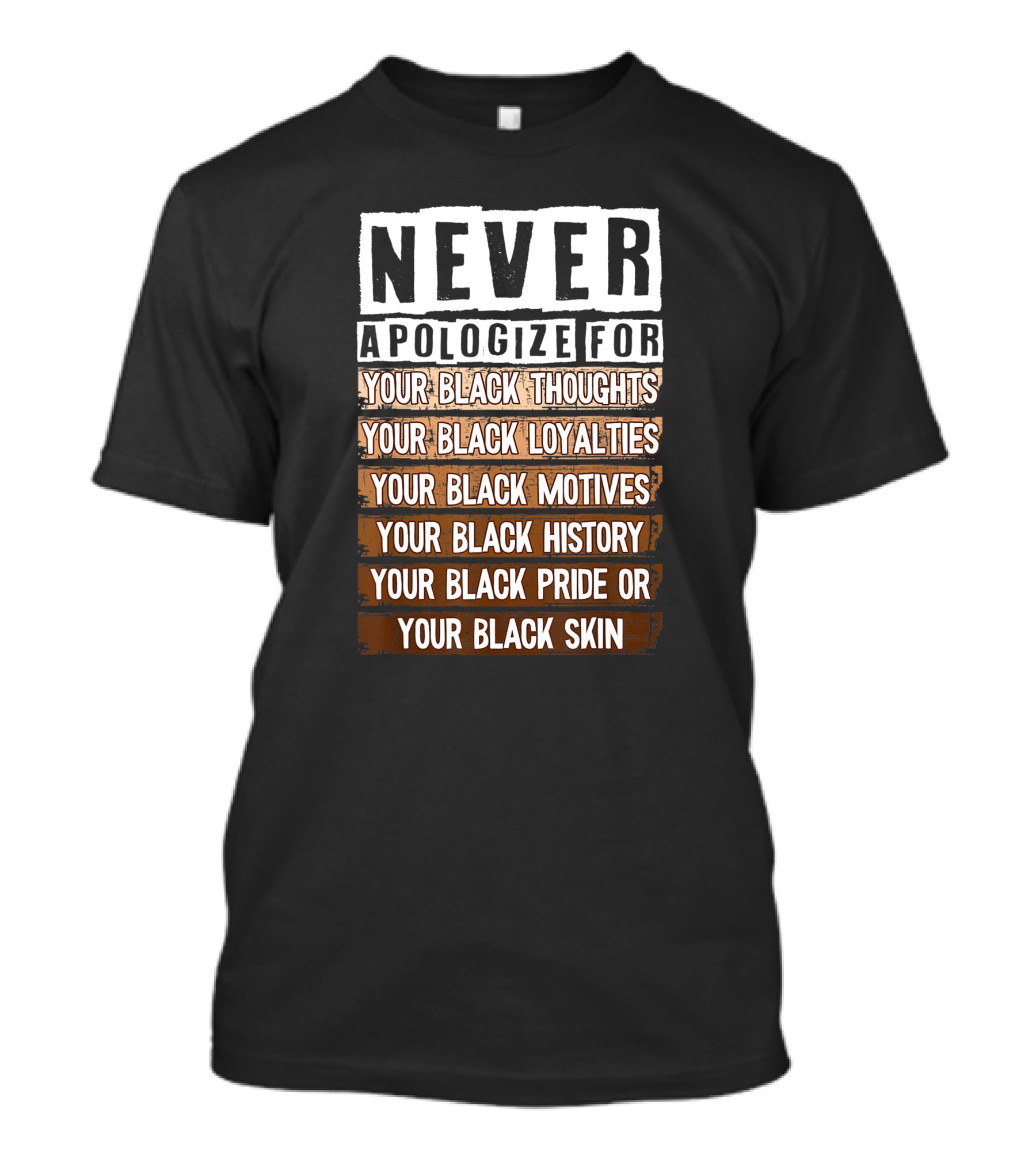 Never Apologize For Your Black Thoughts Loyalties Motives History Pride Skin BLM Melanin Afro T-Shirt