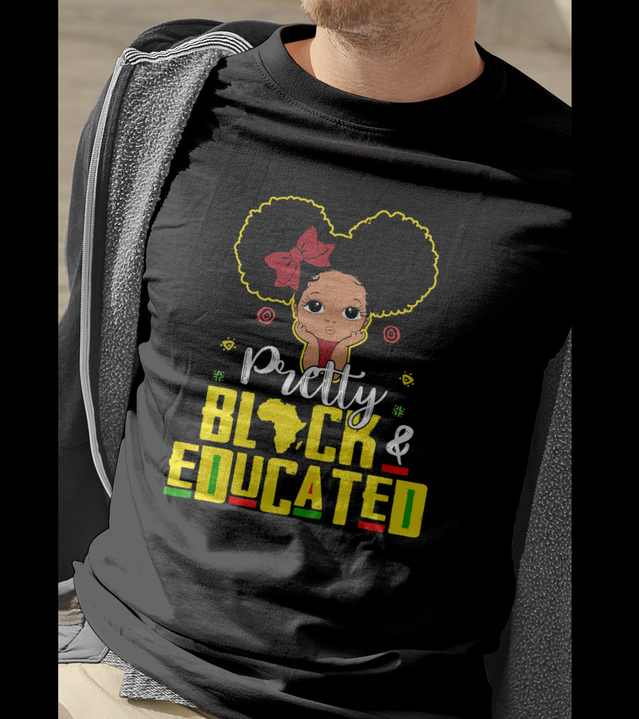 Pretty Black And Educated African Queen Girl With Afro And Red Bow T-Shirt