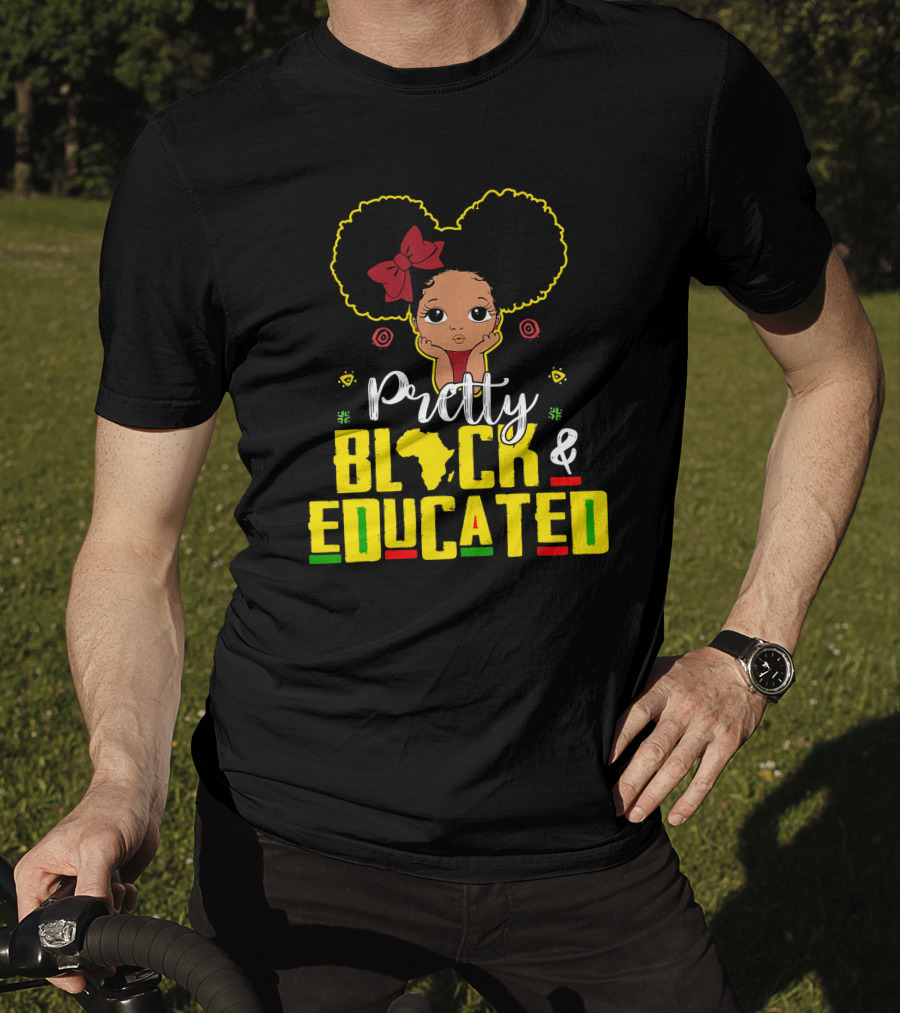 Pretty Black And Educated African Queen Girl With Afro And Red Bow T-Shirt