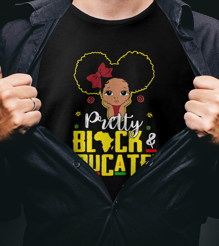 Pretty Black And Educated African Queen Girl With Afro And Red Bow T-Shirt
