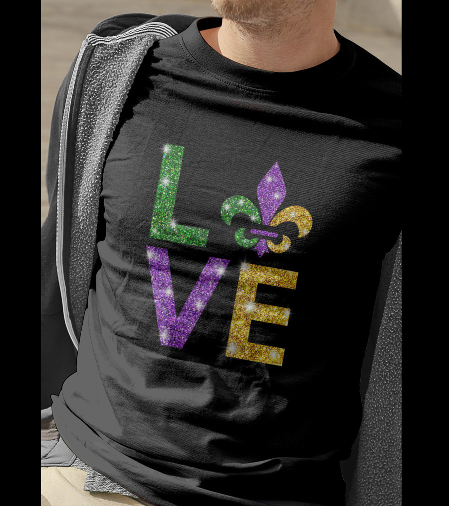 I Love Mardi Gras Fleur-de-Lis Glitter Celebration T-Shirt