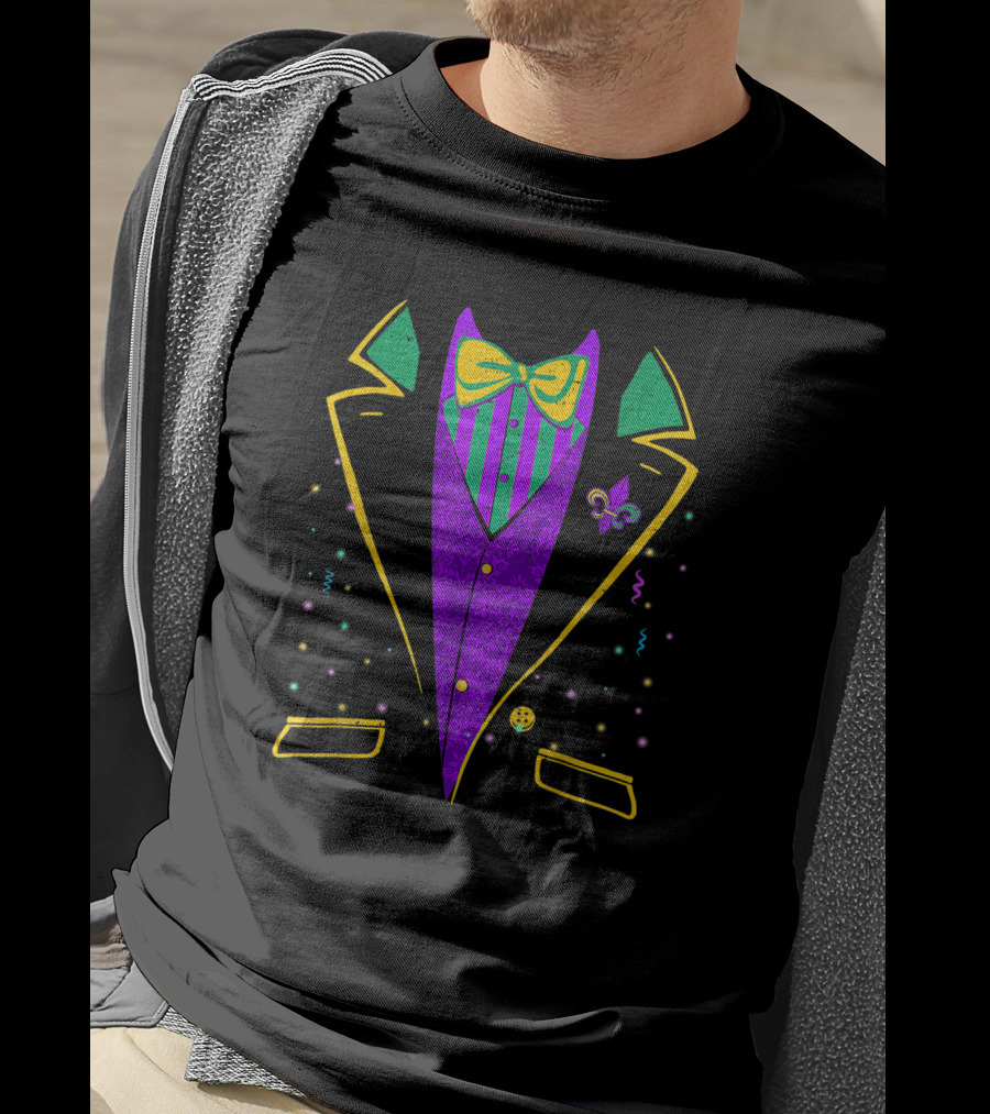 Mardi Gras Tuxedo Costume Funny Carnival Parade Design Fleur-de-Lis Bow Tie T-Shirt