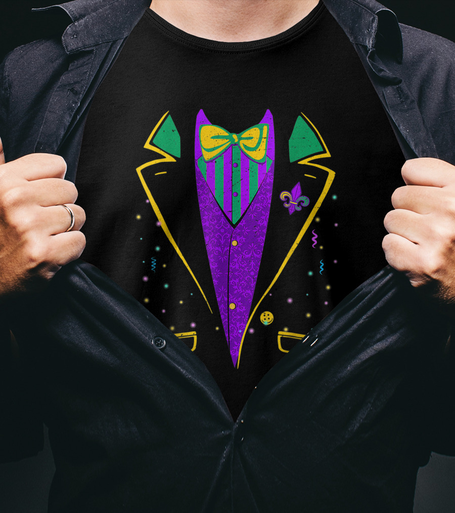 Mardi Gras Tuxedo Costume Funny Carnival Parade Design Fleur-de-Lis Bow Tie T-Shirt