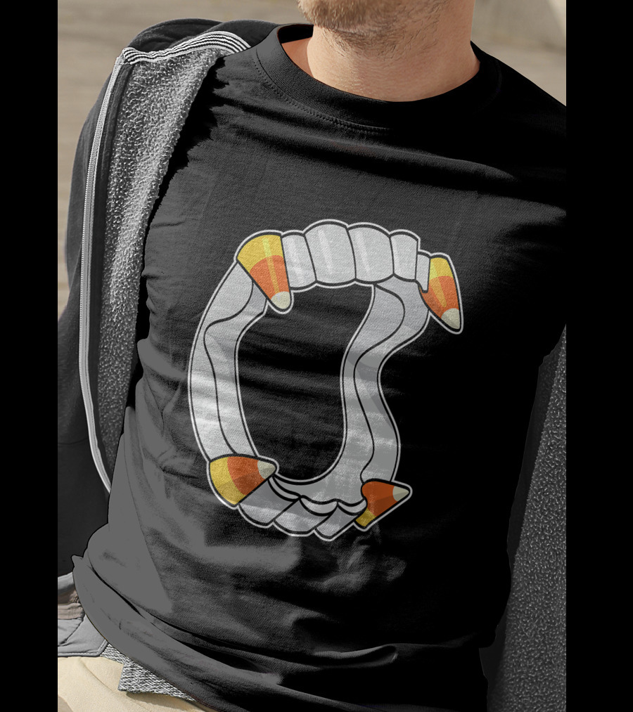 Candy Corn Fangs Funny Vampire Halloween T-Shirt