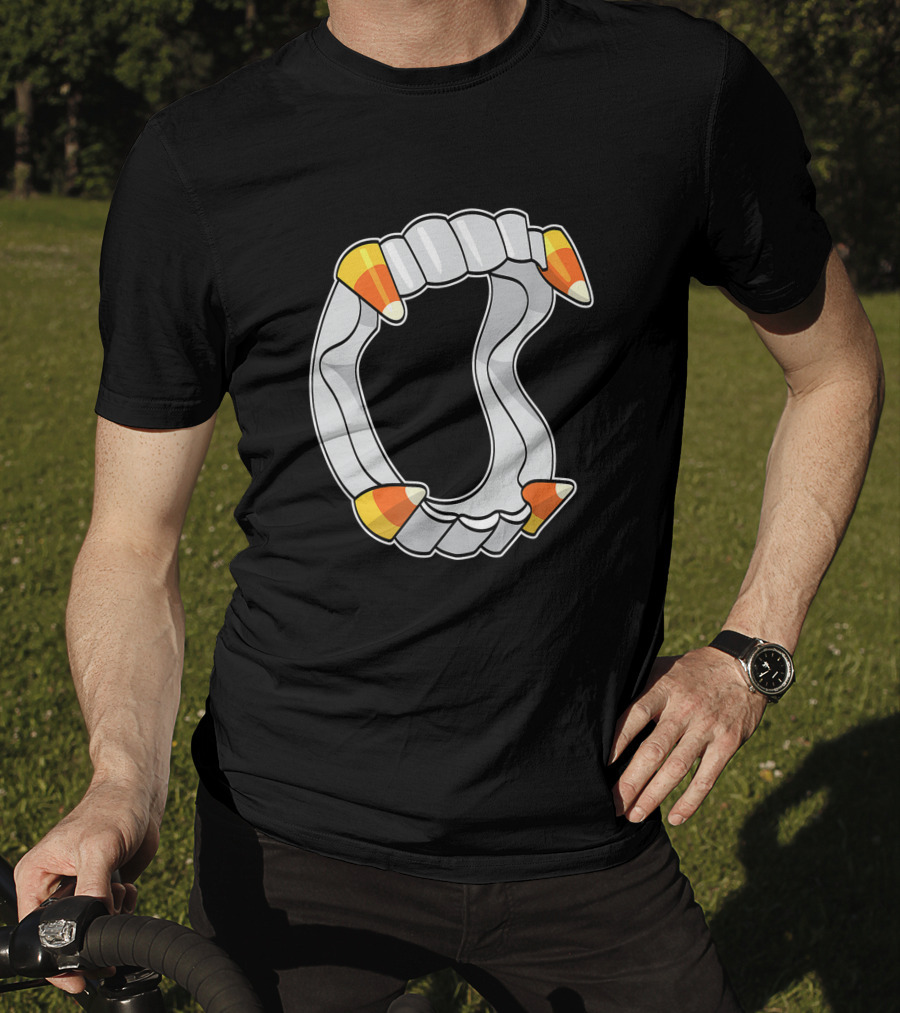 Candy Corn Fangs Funny Vampire Halloween T-Shirt