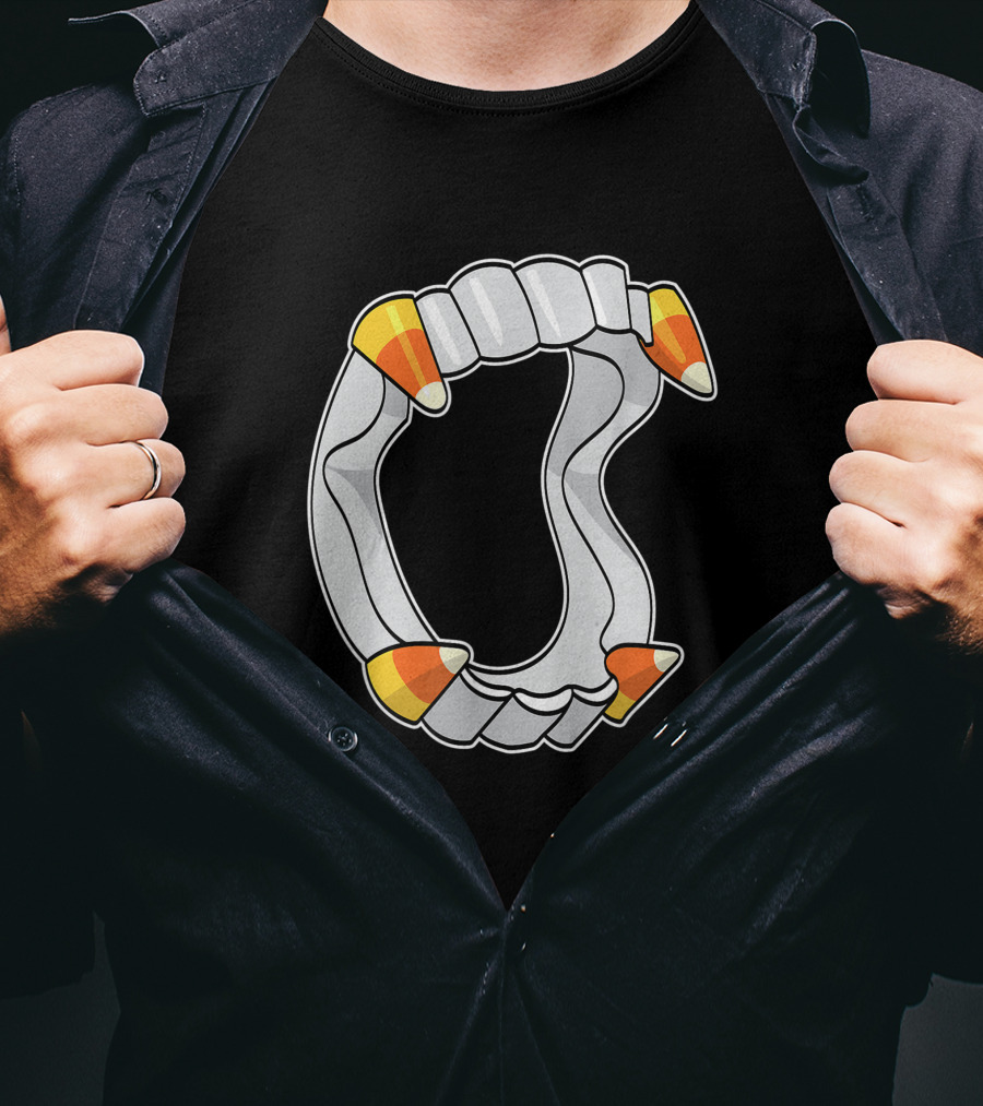 Candy Corn Fangs Funny Vampire Halloween T-Shirt