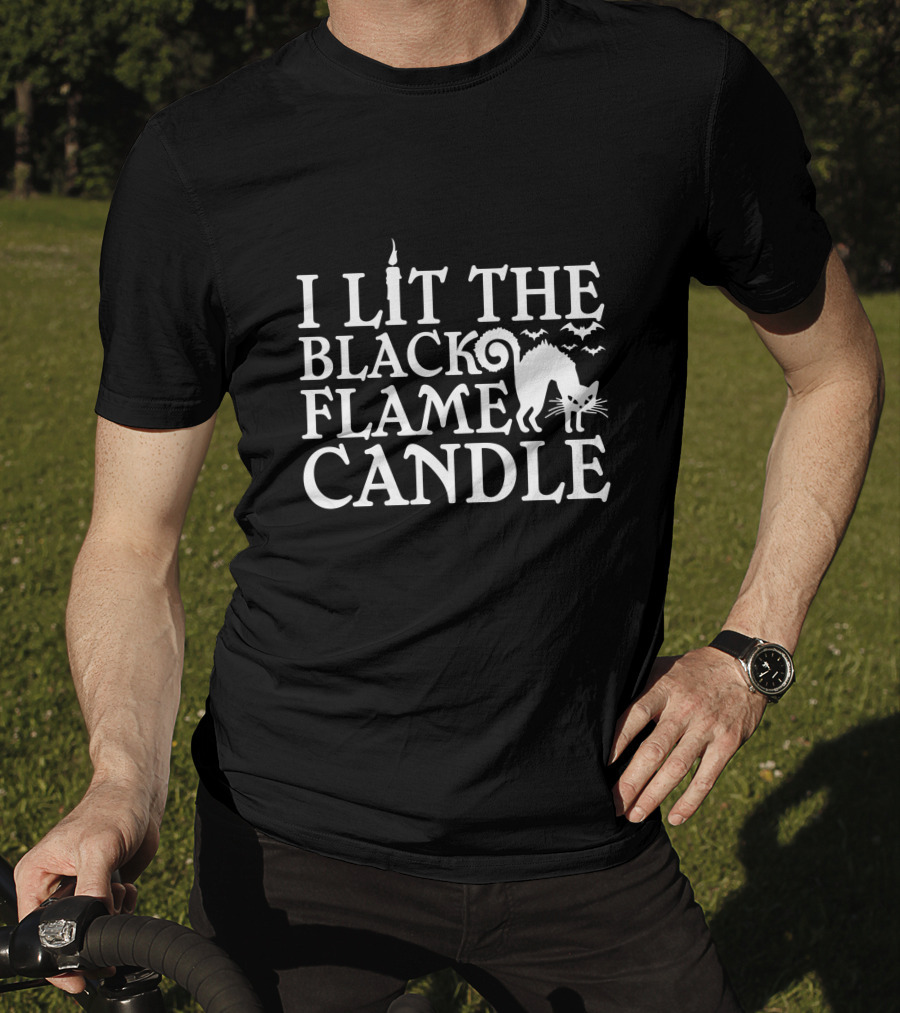 I Lit The Black Flame Candle Halloween Cat And Bats T-Shirt